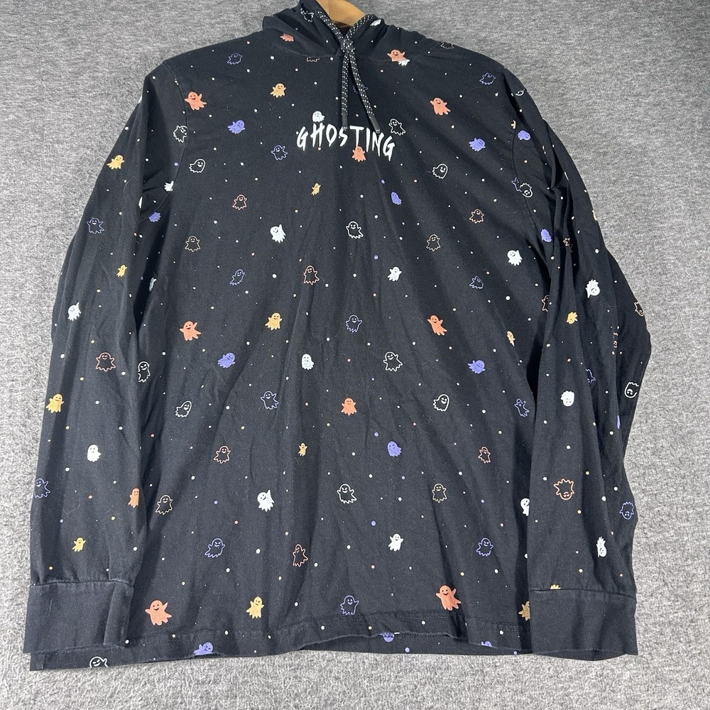 Denim & Flower Hoodie Black Halloween Party Ghosting‎ Casual Pullover SZ XL